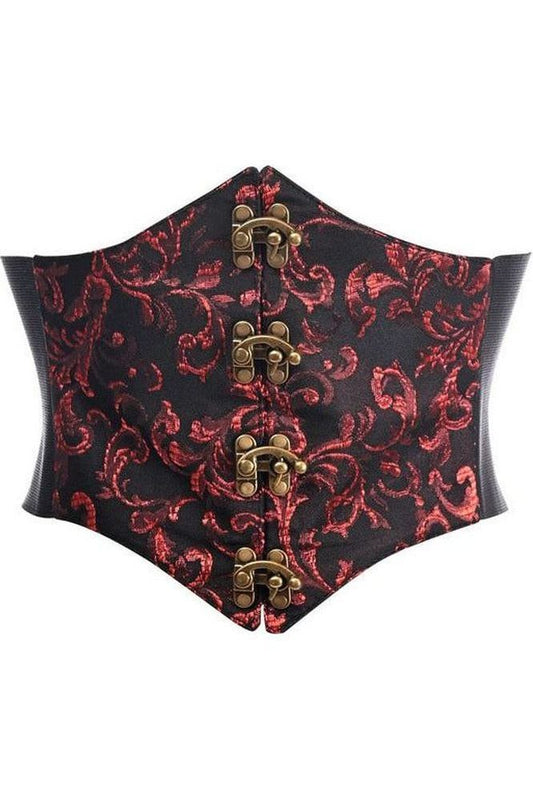 Lavish Black/Red Swirl Brocade Corset Belt Cincher w/Clasps - Daisy Corsets