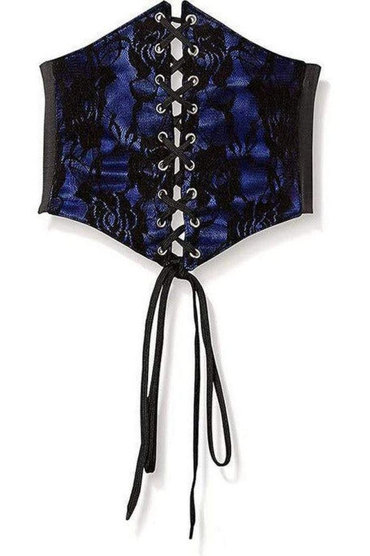 Lavish Blue w/Black Lace Overlay Corset Belt Cincher - Daisy Corsets