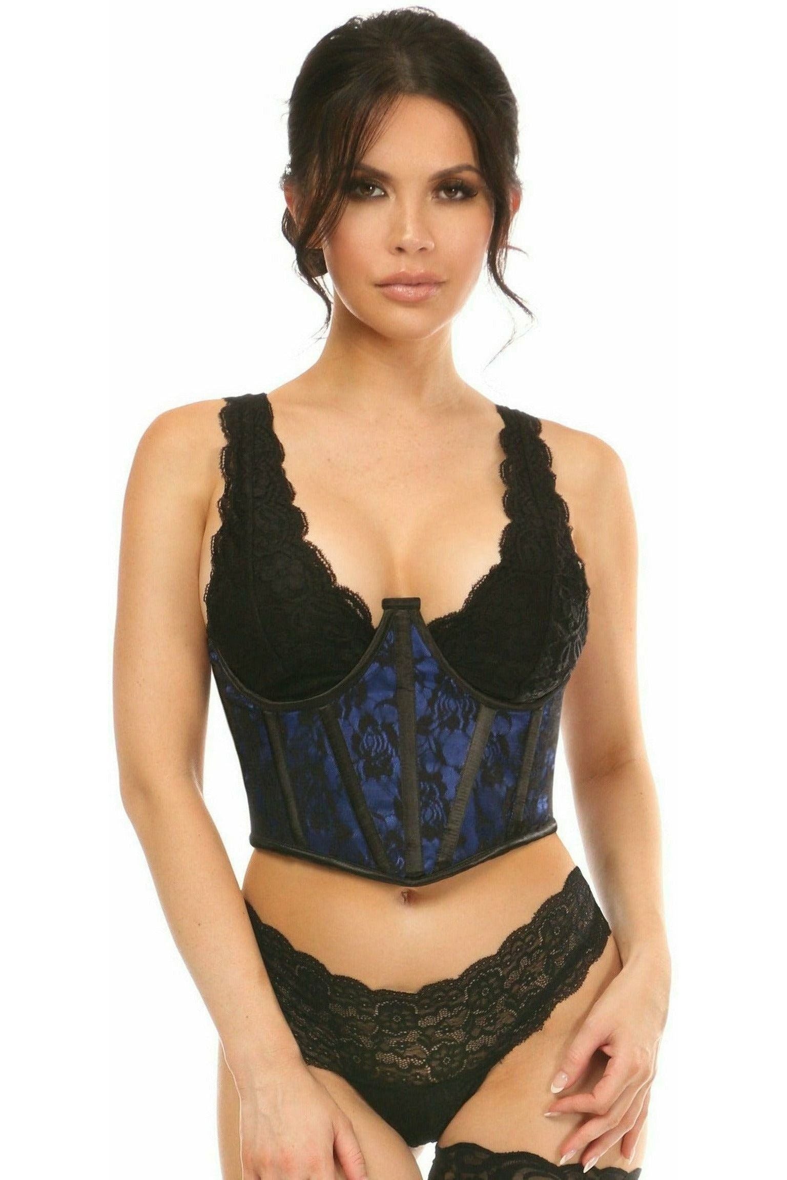 Lavish Blue w/Black Lace Overlay Open Cup Waist Cincher - Daisy Corsets