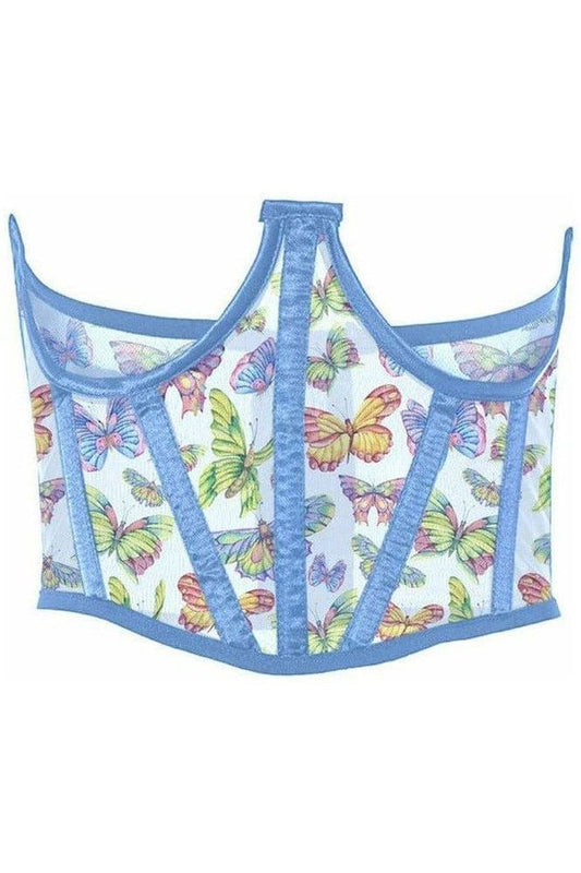 Lavish Butterfly Print Mesh Open Cup Waist Cincher - Daisy Corsets