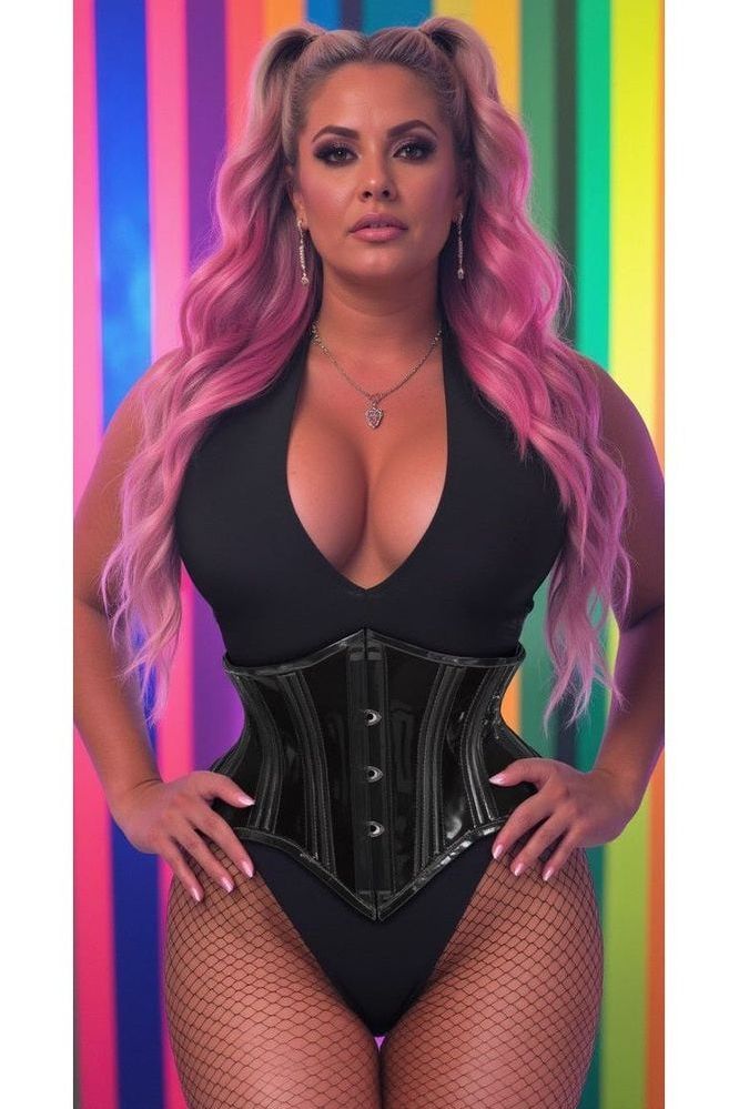 Lavish Clear Black Curvy Cut Mini Cincher Corset - Daisy Corsets