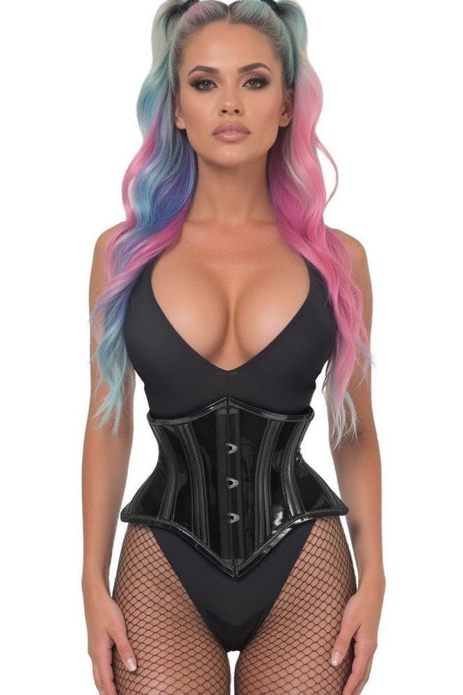 Lavish Clear Black Curvy Cut Mini Cincher Corset - Daisy Corsets