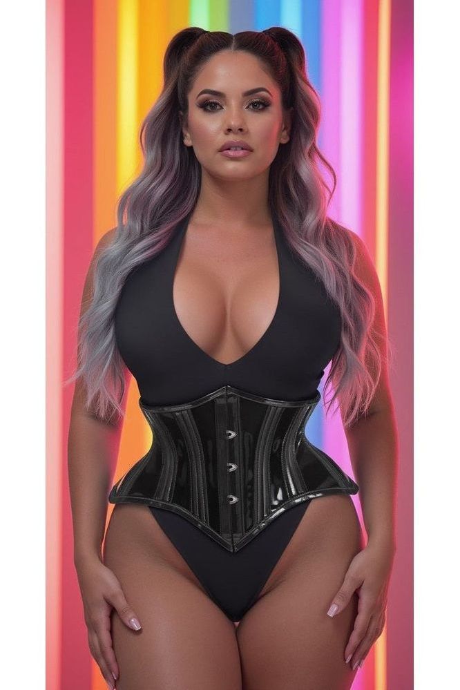 Lavish Clear Black Curvy Cut Mini Cincher Corset - Daisy Corsets