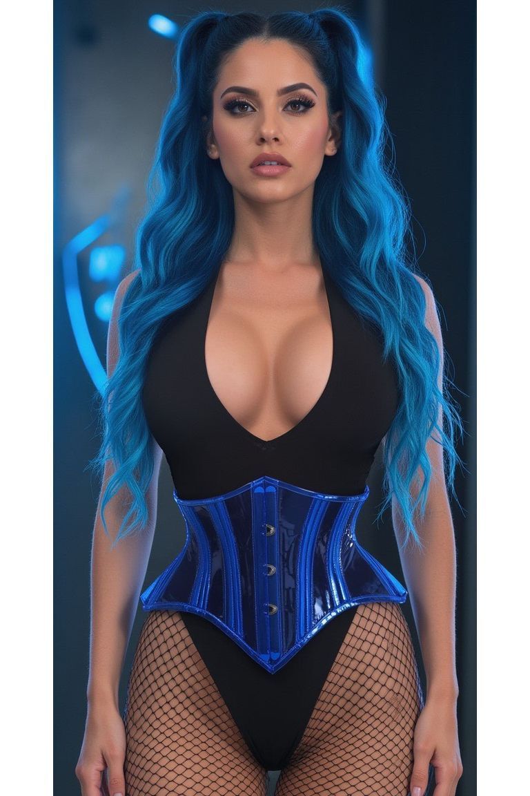 Lavish Clear Blue Curvy Cut Mini Cincher Corset - Daisy Corsets