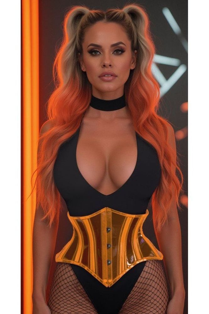 Lavish Clear Orange Curvy Cut Mini Cincher Corset - Daisy Corsets