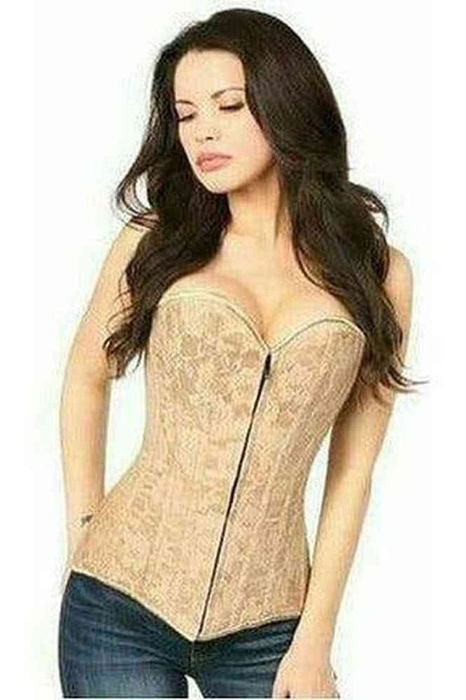 Lavish Dark Beige Lace Overbust Corset w/Zipper - Daisy Corsets