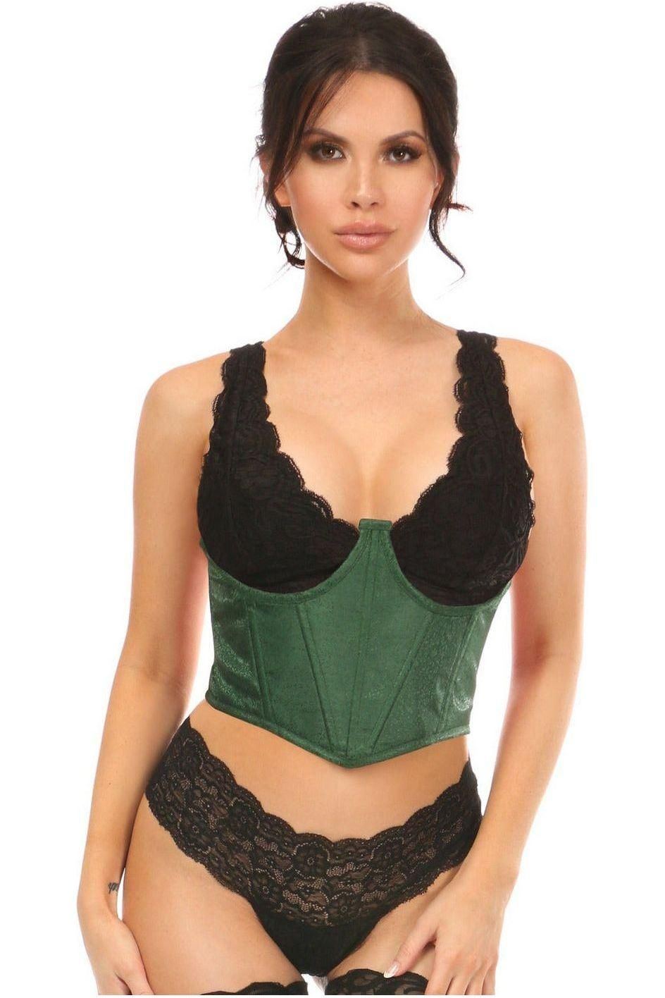 Lavish Dark Green Brocade Open Cup Waist Cincher - Daisy Corsets