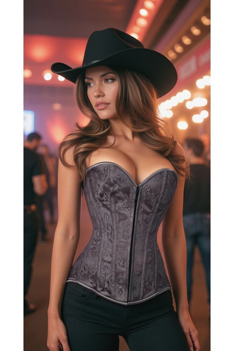 Lavish Dark Grey Lace Overbust Corset w/Zipper - Daisy Corsets