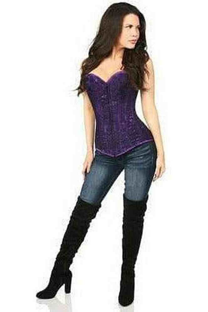 Lavish Dark Purple Lace Overbust Corset w/Zipper - Daisy Corsets