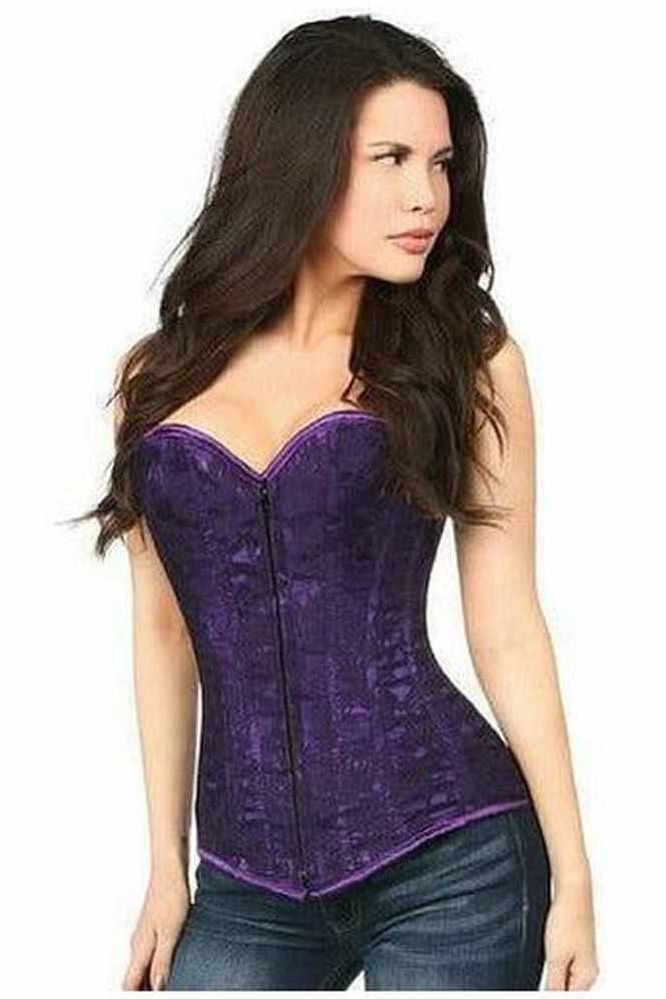 Lavish Dark Purple Lace Overbust Corset w/Zipper - Daisy Corsets