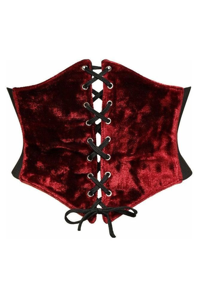 Lavish Dark Red Crushed Velvet Corset Belt Cincher - Daisy Corsets