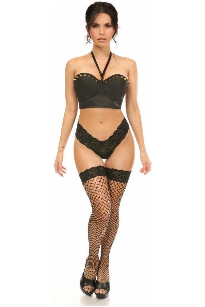 Lavish Faux Leather Halter Bustier w/Spikes - Daisy Corsets