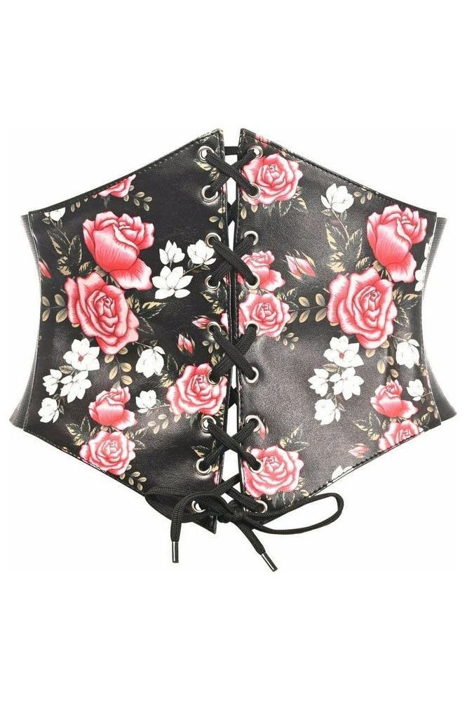 Lavish Floral Print Lace - Up Corset Belt Cincher - Daisy Corsets