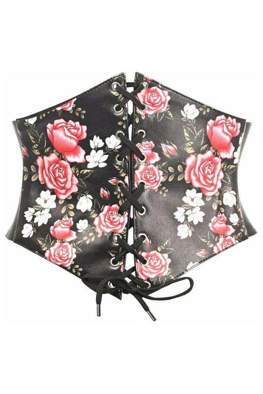 Lavish Floral Print Lace - Up Corset Belt Cincher - Daisy Corsets