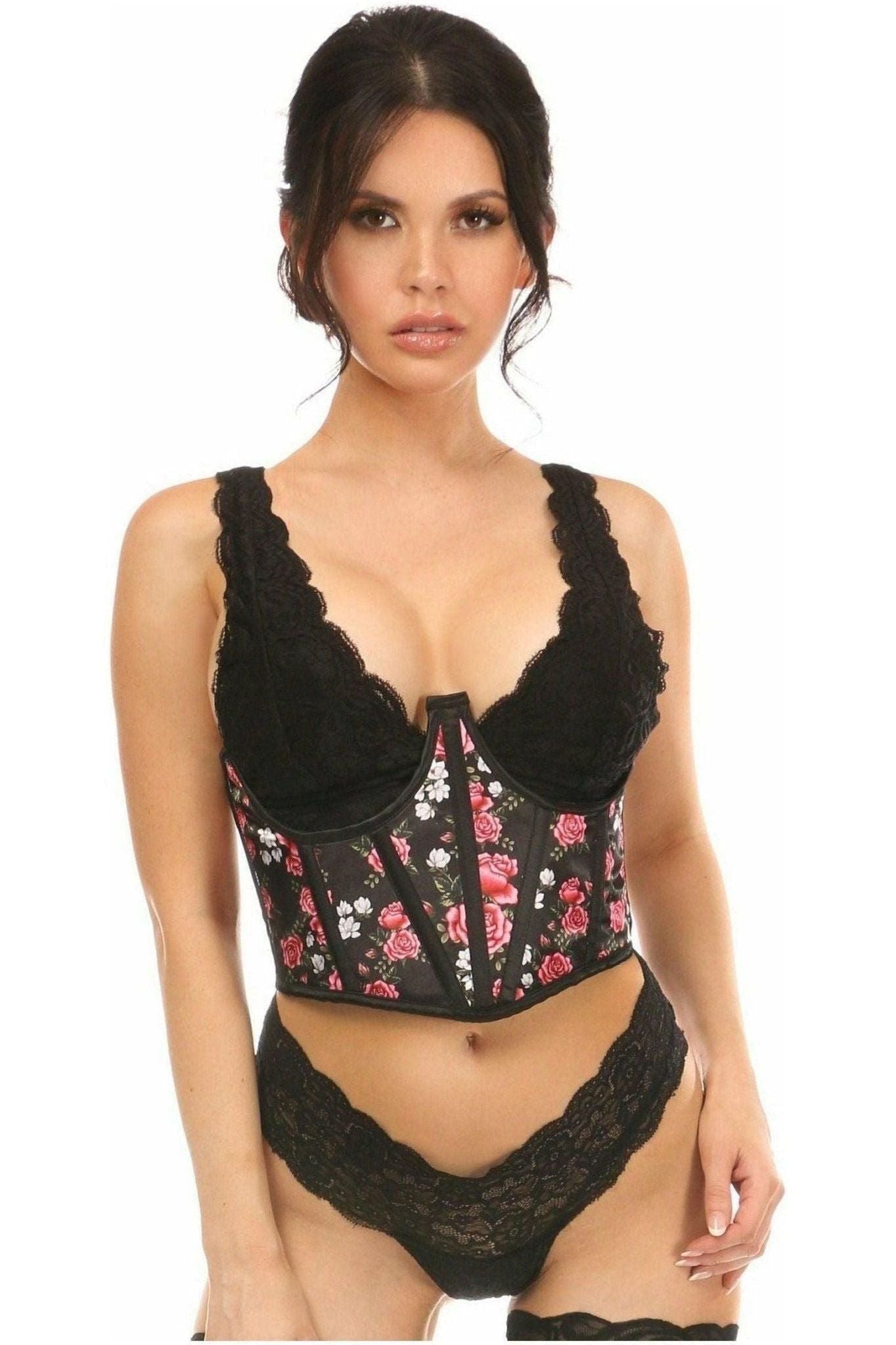 Lavish Floral Satin Open Cup Waist Cincher - Daisy Corsets