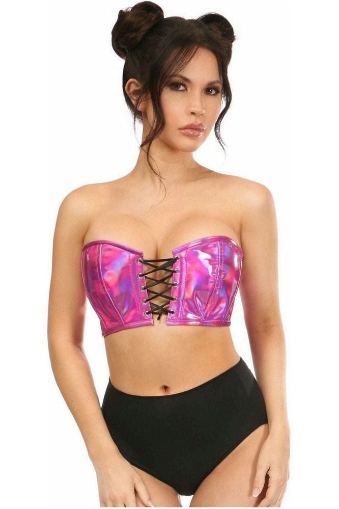 Lavish Fuchsia Holo Lace - Up Bustier Top - Daisy Corsets