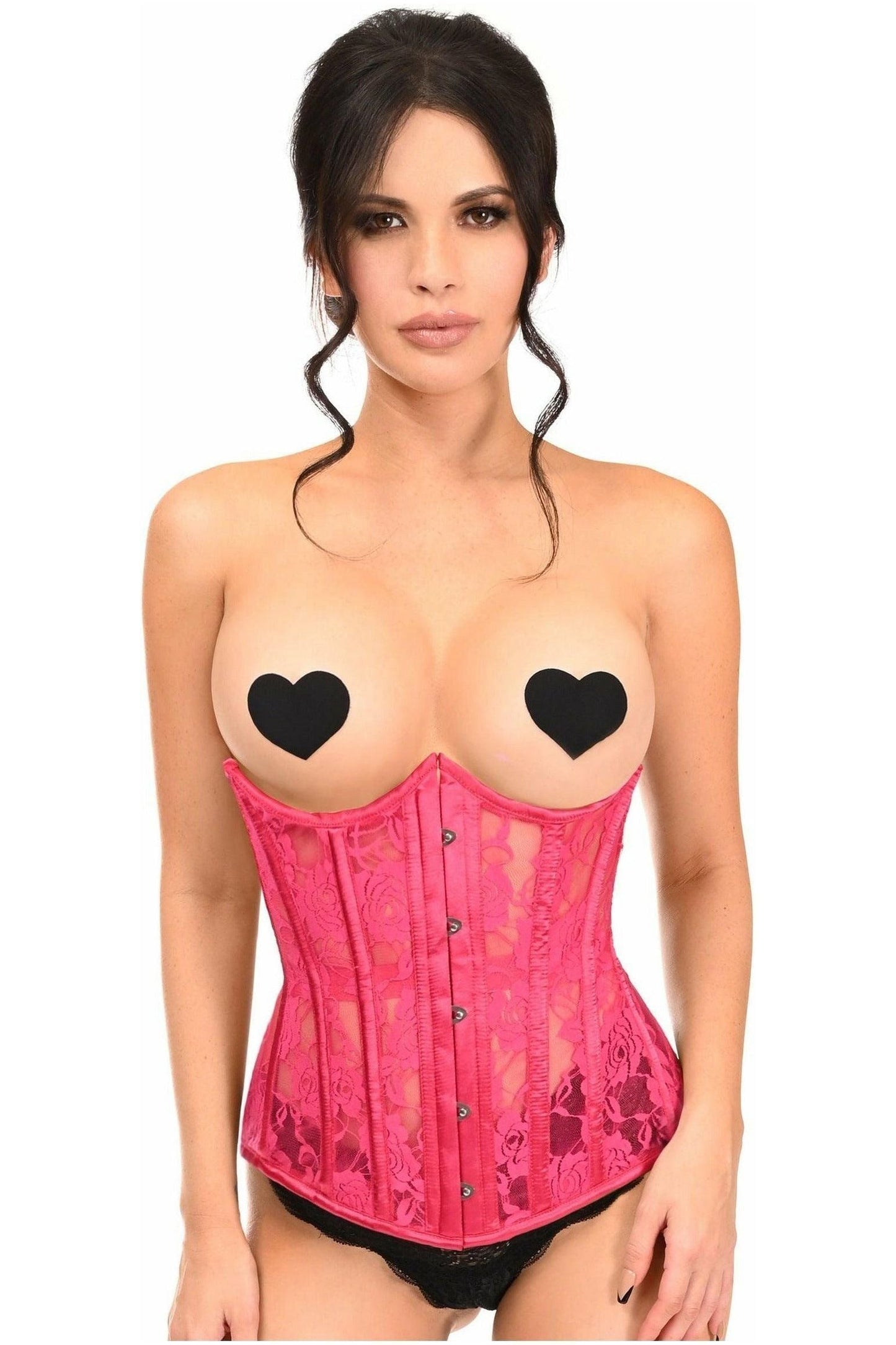 Lavish Fuchsia Sheer Lace Underwire Open Cup Underbust Corset - Daisy Corsets