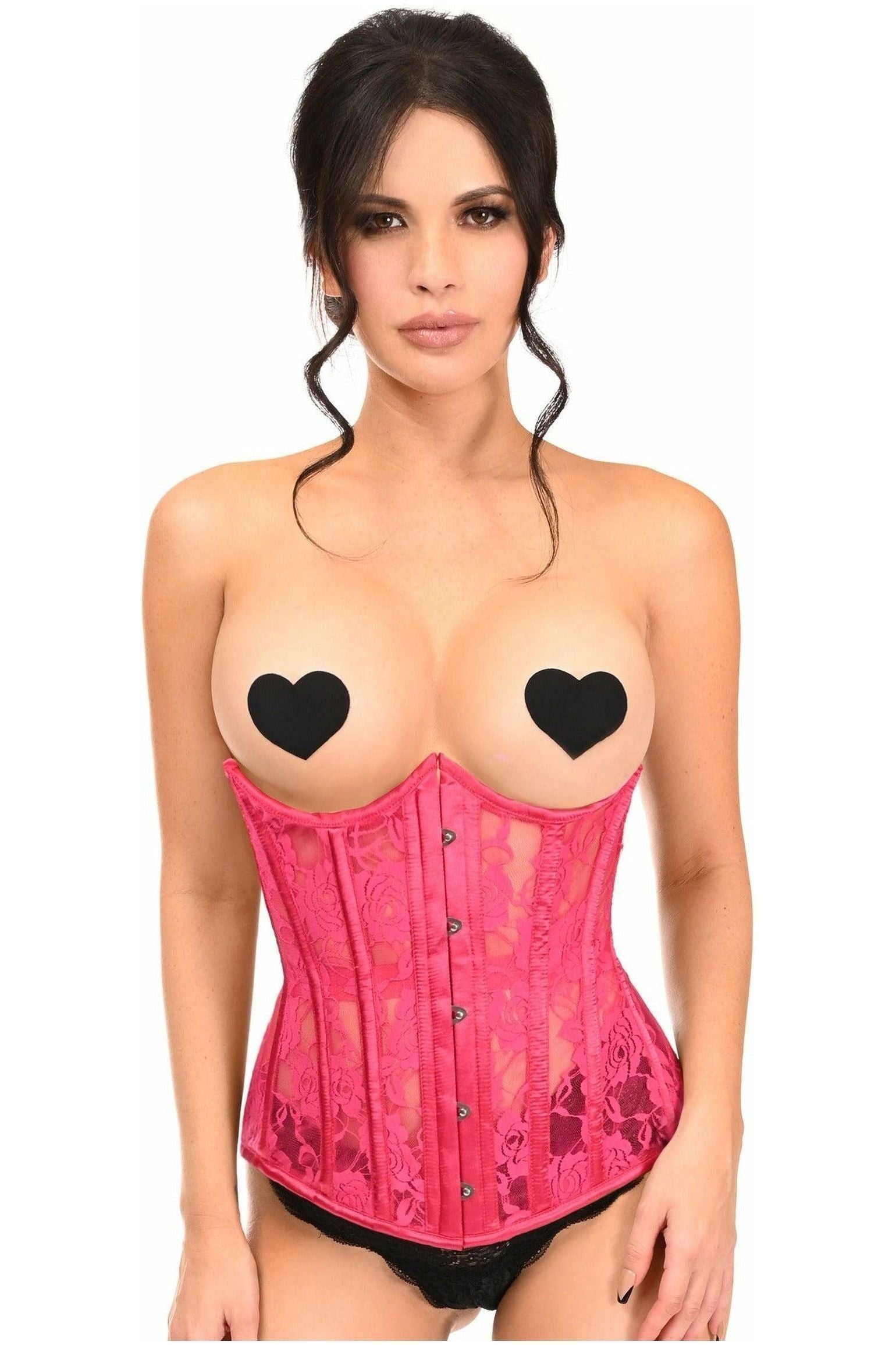 Lavish Fuchsia Sheer Lace Underwire Open Cup Underbust Corset - Daisy Corsets
