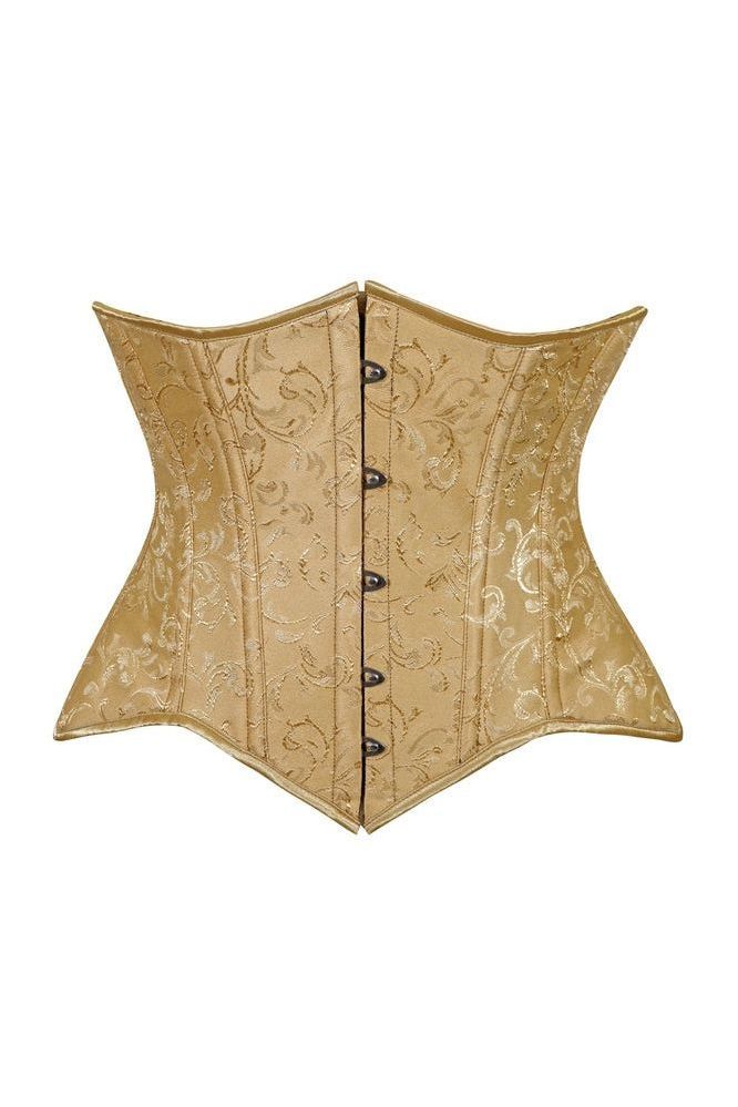 Lavish Gold Brocade Waist Cincher Under Bust Corset w/Front Busk Closure - Daisy Corsets