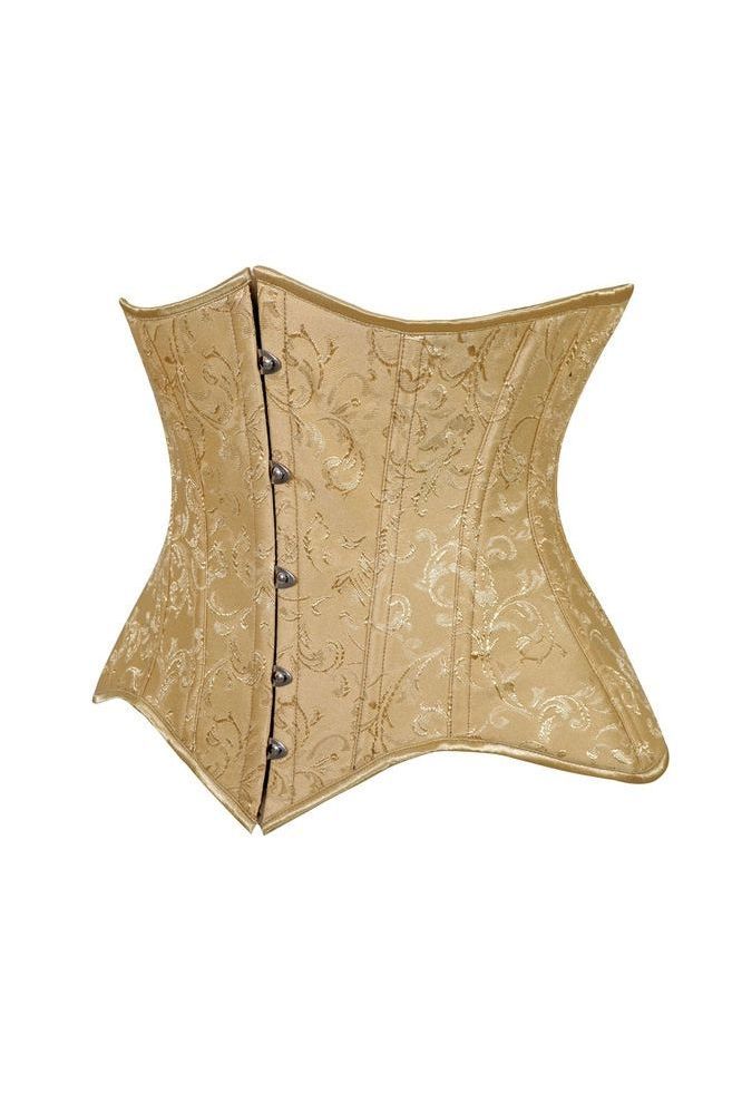 Lavish Gold Brocade Waist Cincher Under Bust Corset w/Front Busk Closure - Daisy Corsets
