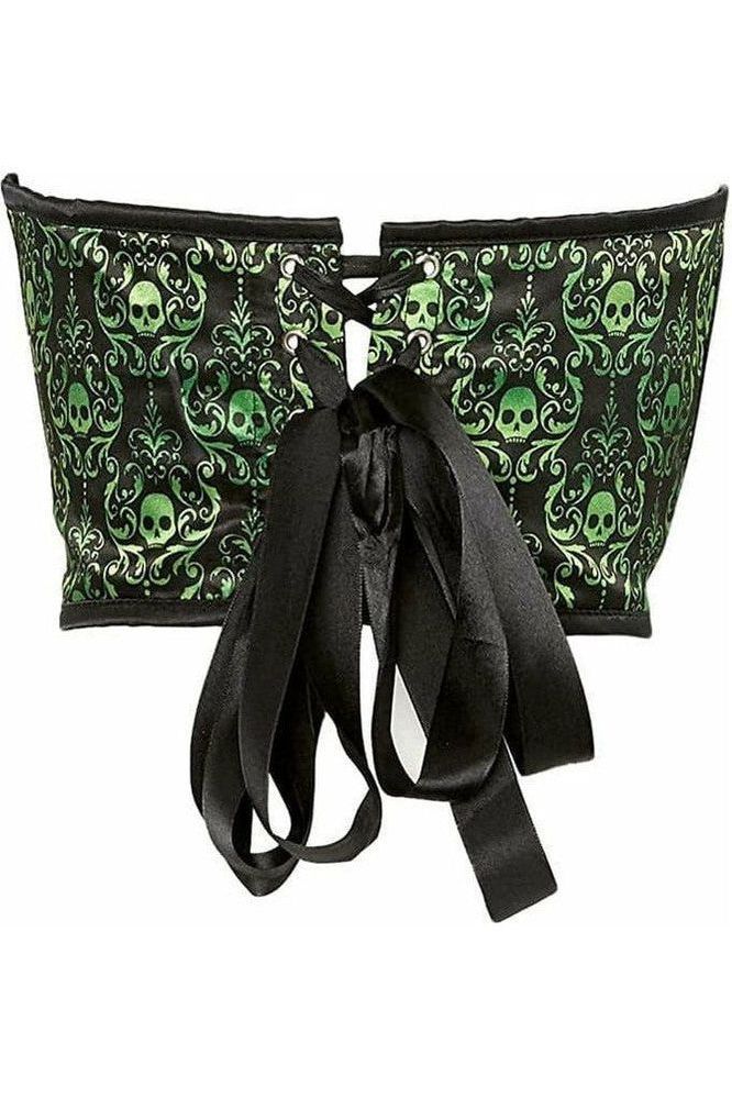 Lavish Green & Black Skull Satin Open Cup Waist Cincher - Daisy Corsets