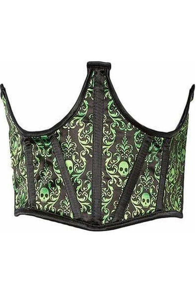 Lavish Green & Black Skull Satin Open Cup Waist Cincher - Daisy Corsets