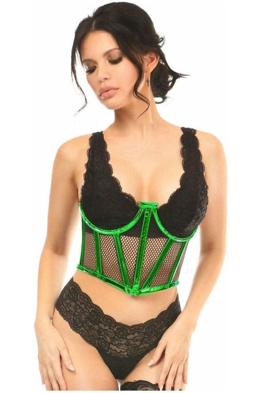 Lavish Green Holo & Fishnet Underwire Waist Cincher Corset - Daisy Corsets