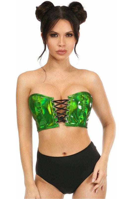 Lavish Green Holo Lace - Up Bustier Top - Daisy Corsets