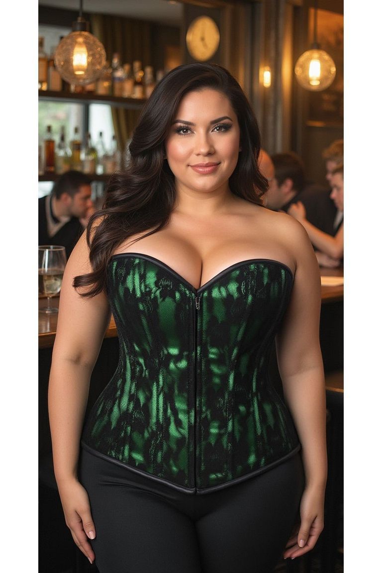 Lavish Green Lace Front Zipper Corset - Daisy Corsets