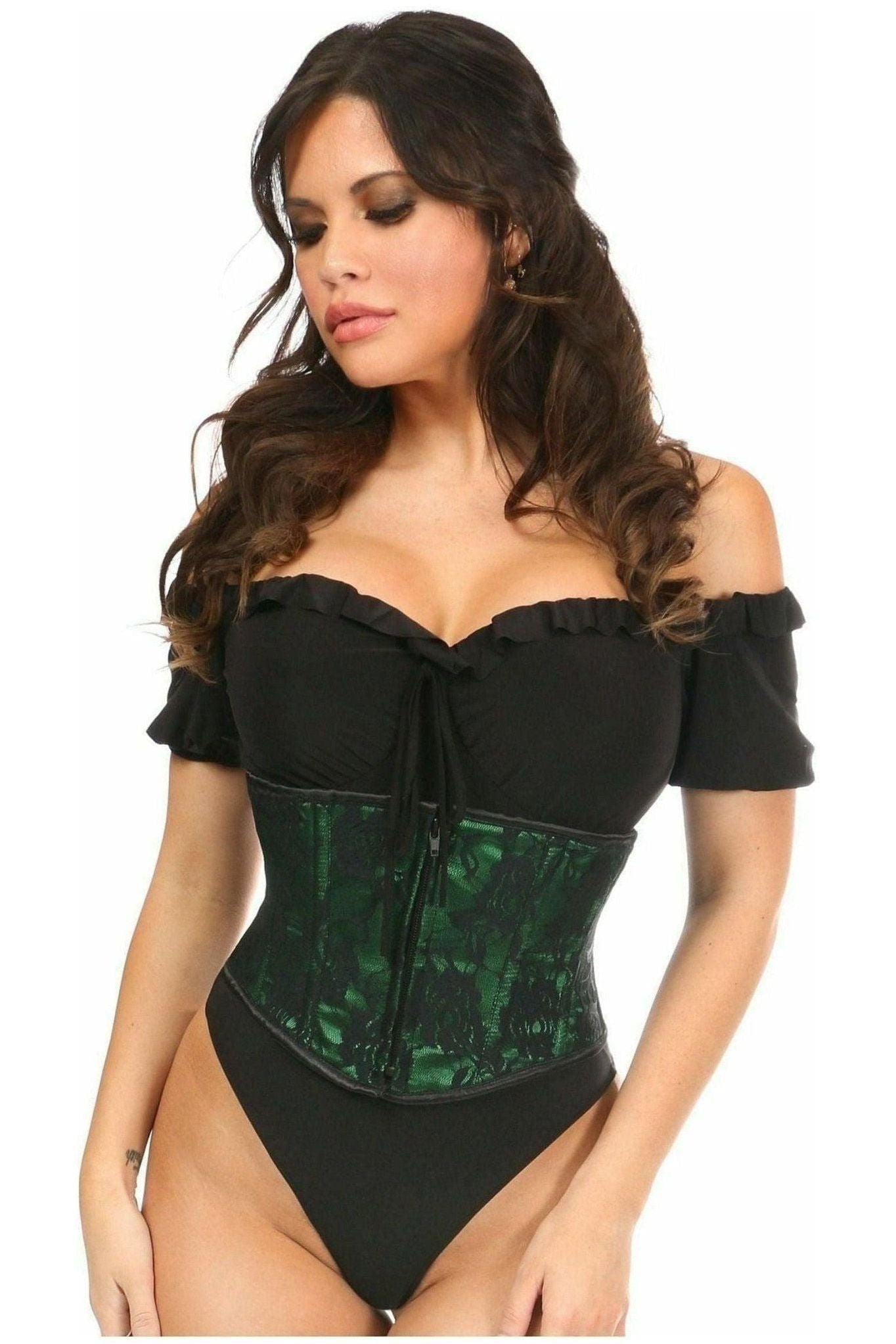 Lavish Green w/Black Lace Overlay Mini Cincher - Daisy Corsets