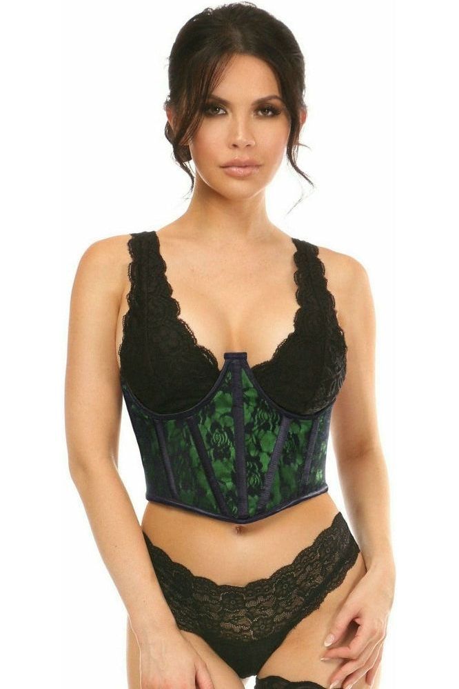 Lavish Green w/Black Lace Overlay Open Cup Waist Cincher - Daisy Corsets