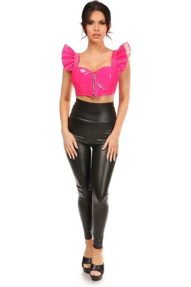 Lavish Hot Pink Patent Underwire Bustier Top w/Removable Ruffle Sleeves - Daisy Corsets