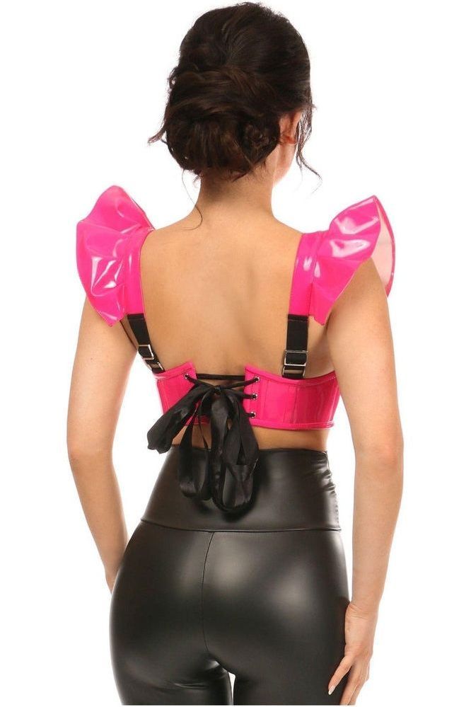 Lavish Hot Pink Patent Underwire Bustier Top w/Removable Ruffle Sleeves - Daisy Corsets