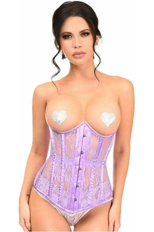 Lavish Lavender Sheer Lace Underwire Open Cup Underbust Corset - Daisy Corsets