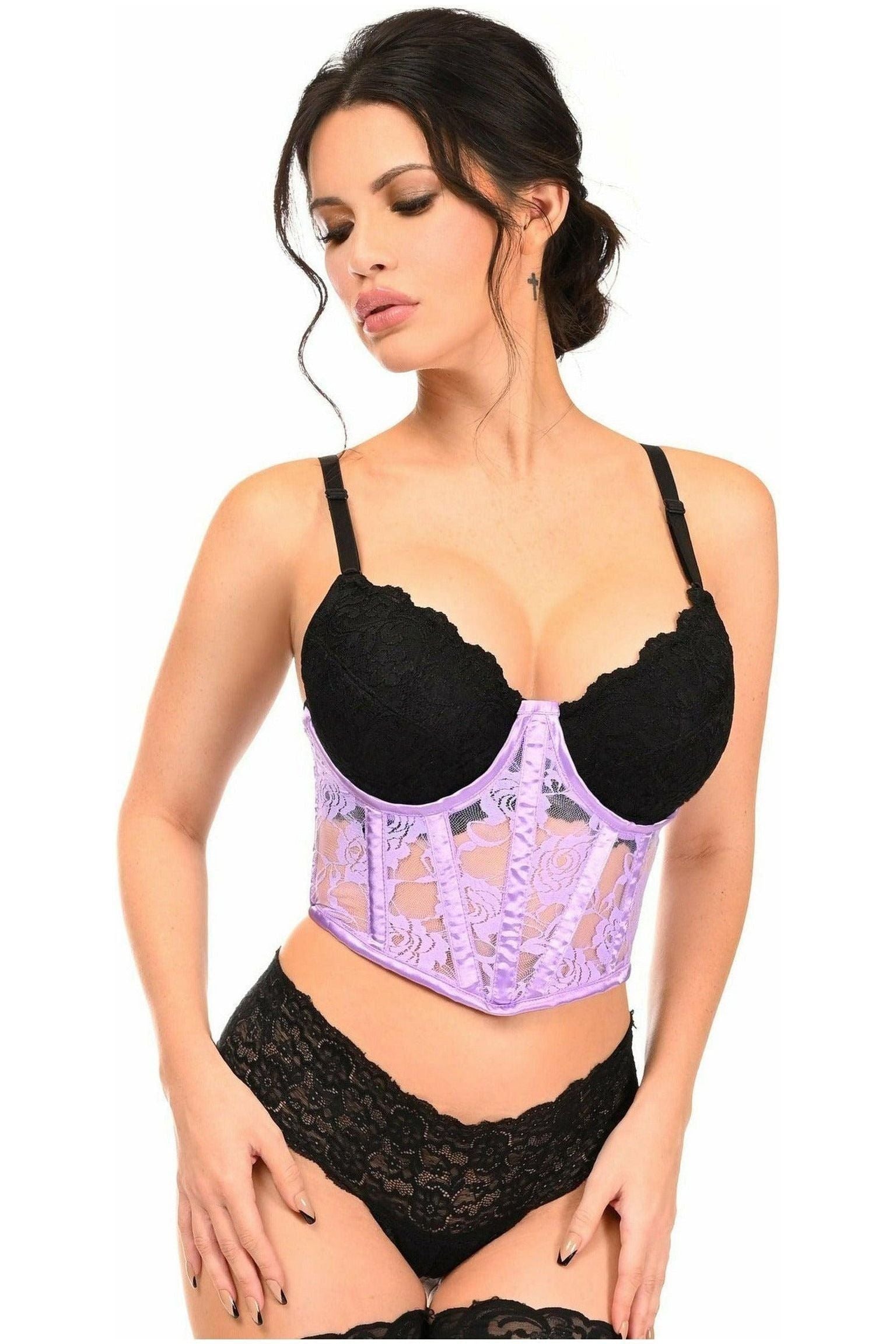 Lavish Lavender Sheer Lace Underwire Waist Cincher Corset - Daisy Corsets