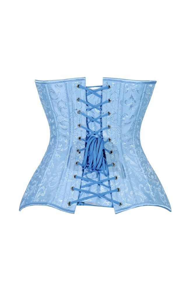 Lavish Lt Blue Brocade Overbust Corset W/Busk Closure - Daisy Corsets