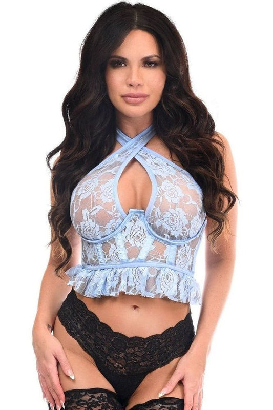 Lavish Lt Blue Lace Underwire Cincher w/Built In Halter Top - Daisy Corsets