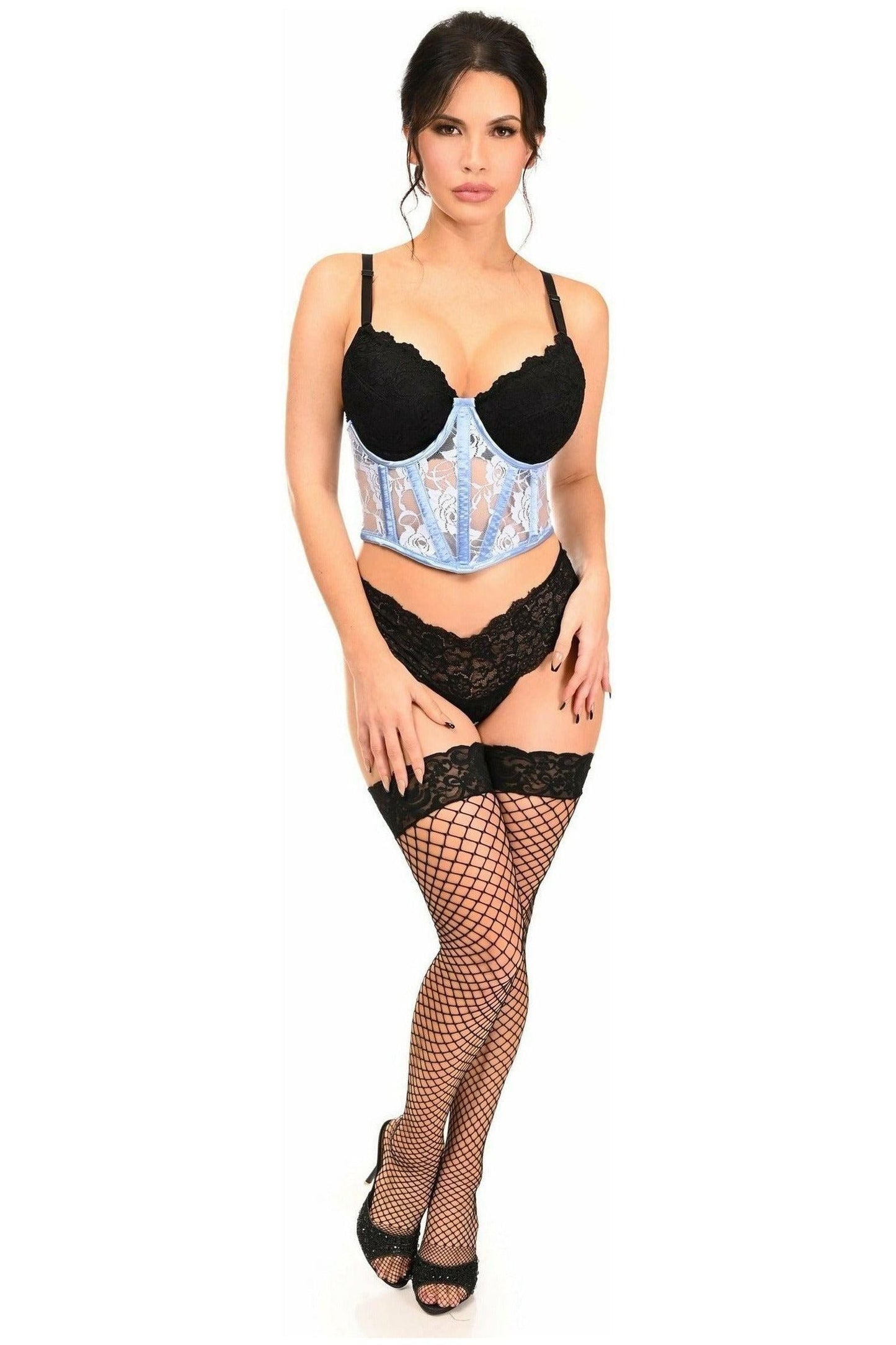 Lavish Lt Blue Sheer Lace Underwire Waist Cincher Corset - Daisy Corsets