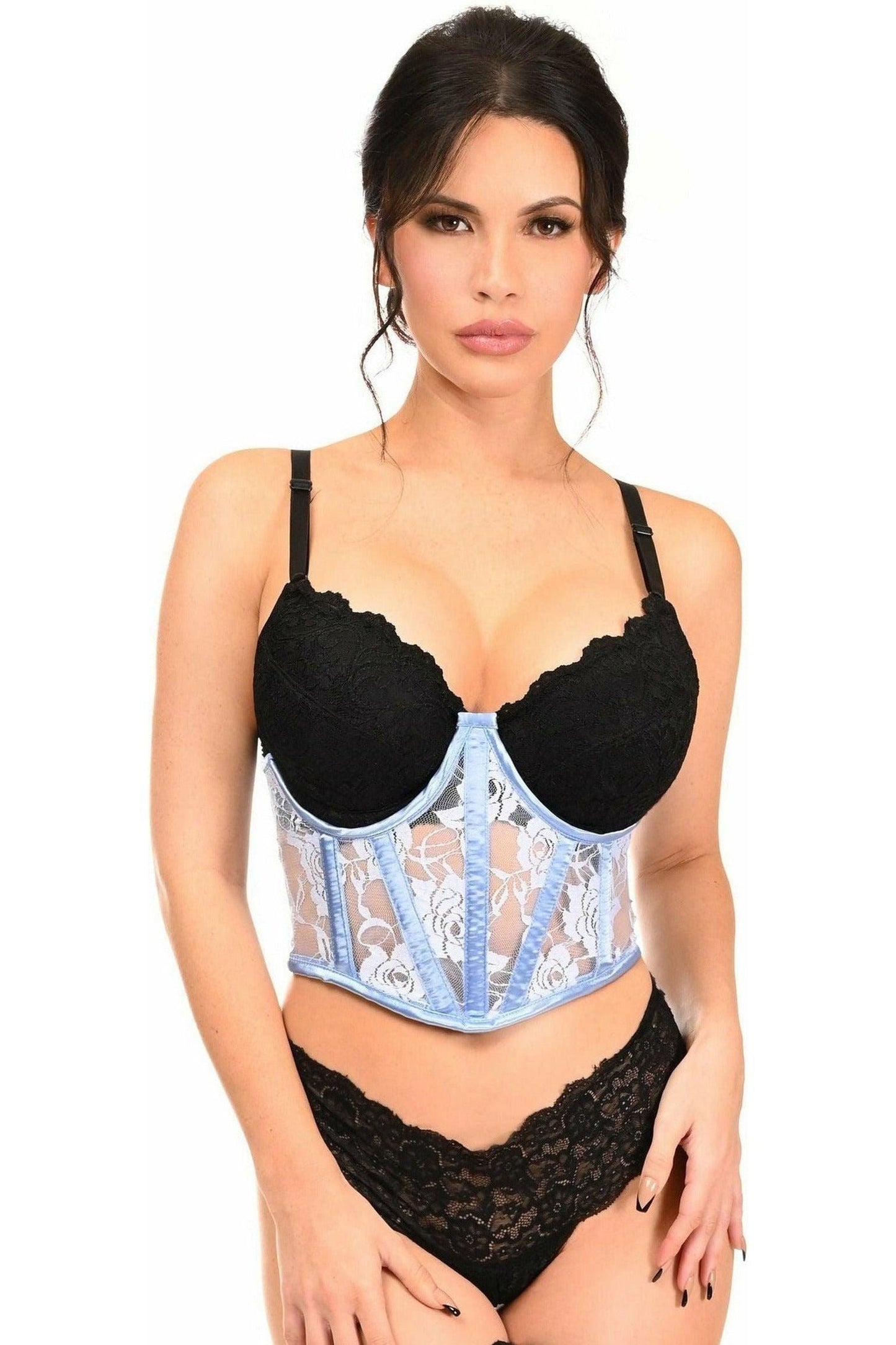 Lavish Lt Blue Sheer Lace Underwire Waist Cincher Corset - Daisy Corsets