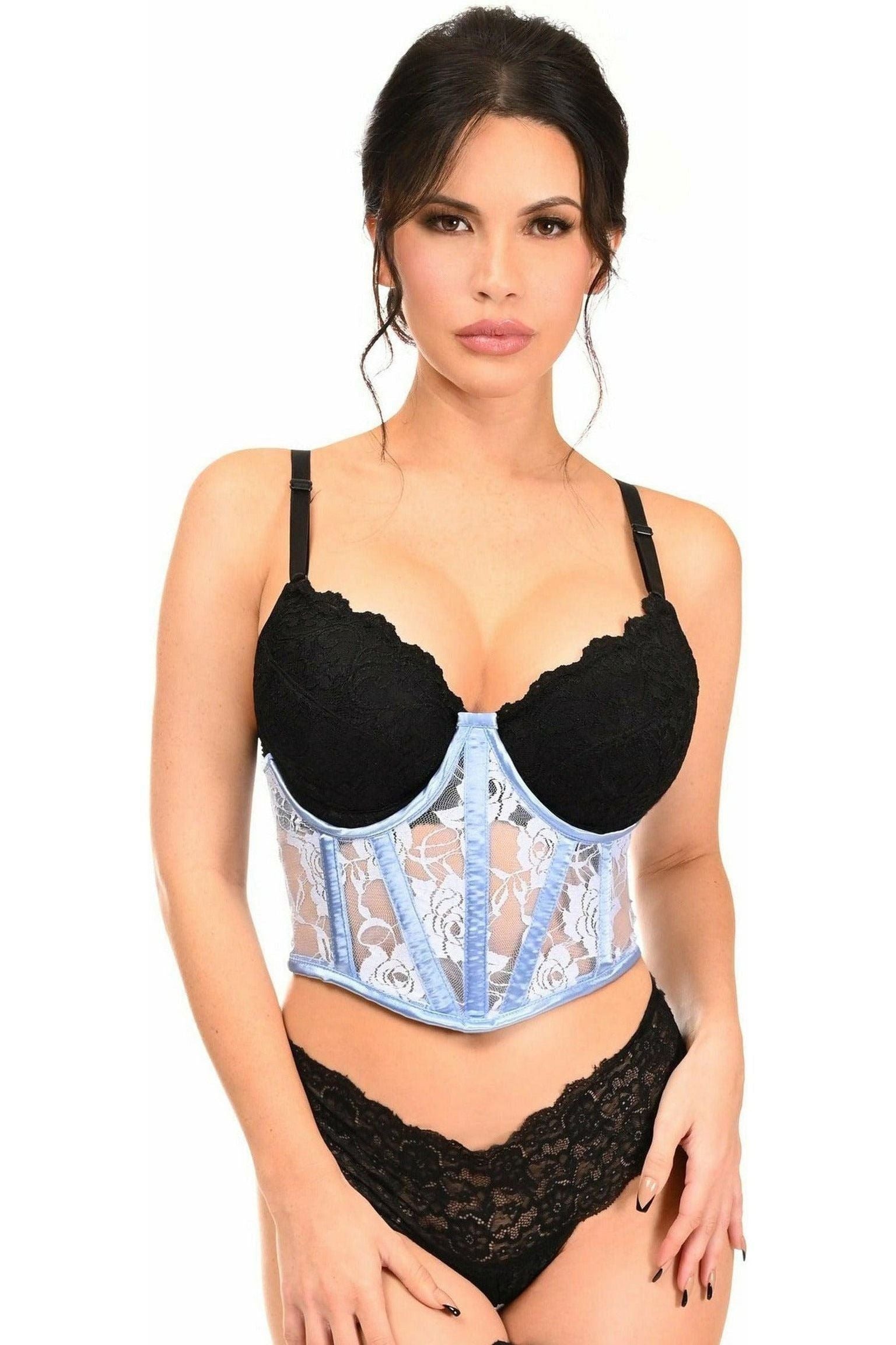Lavish Lt Blue Sheer Lace Underwire Waist Cincher Corset - Daisy Corsets