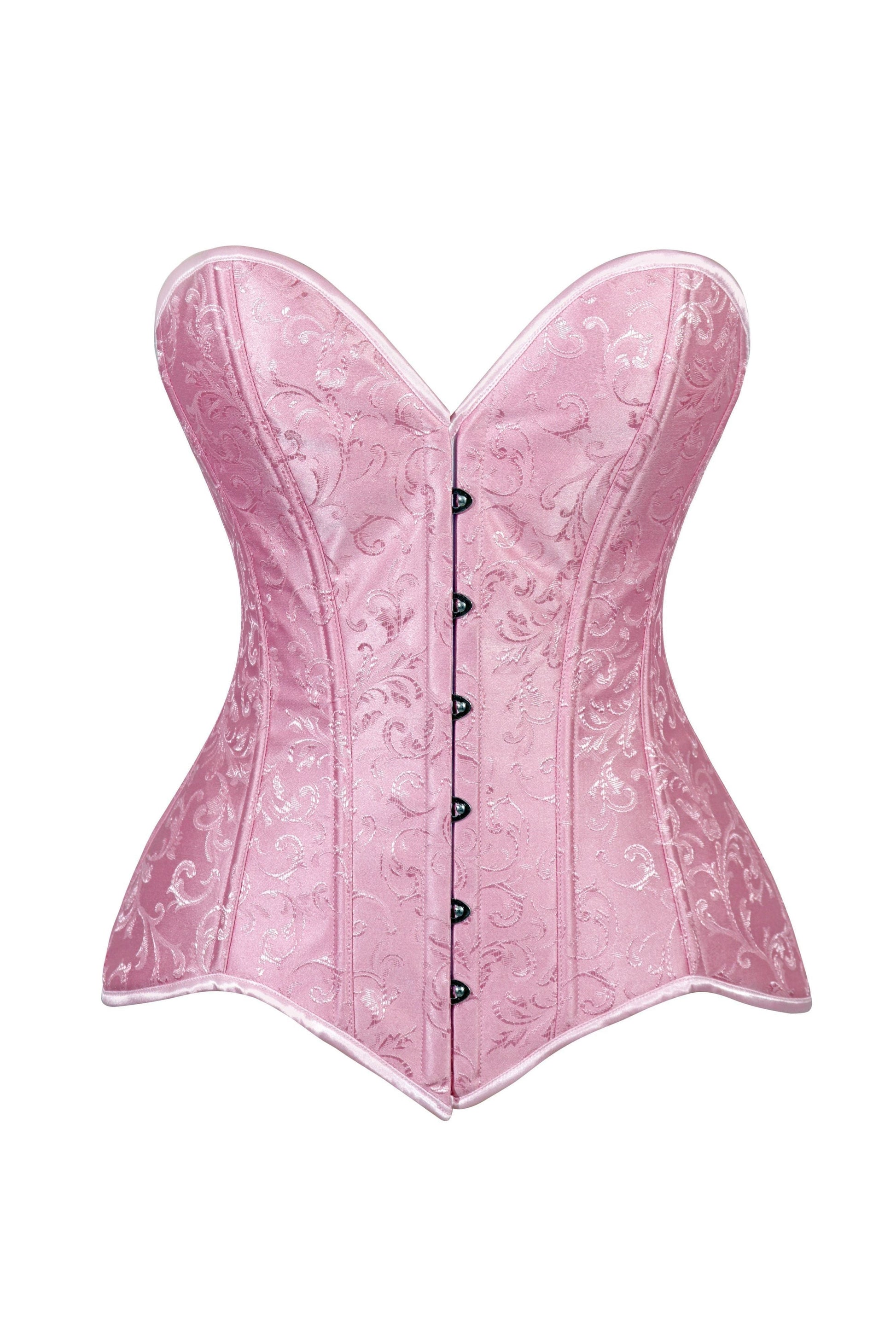 Lavish Lt Pink Brocade Overbust Corset W/Busk Closure - Daisy Corsets