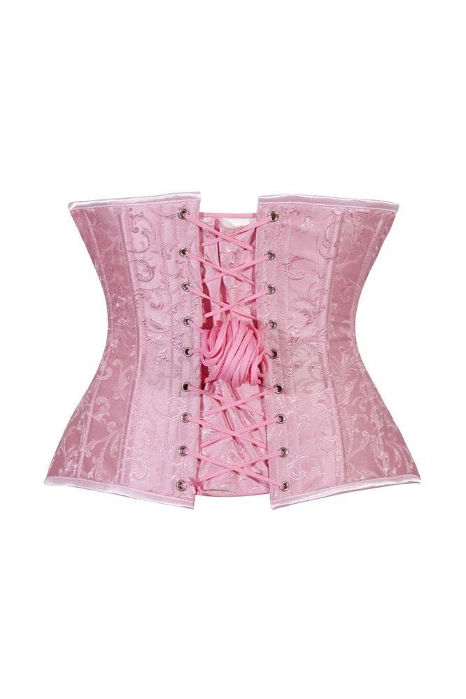 Lavish Lt Pink Brocade Waist Cincher Under Bust Corset w/Front Busk Closure - Daisy Corsets