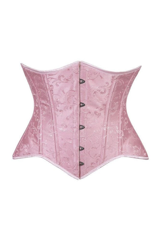Lavish Lt Pink Brocade Waist Cincher Under Bust Corset w/Front Busk Closure - Daisy Corsets