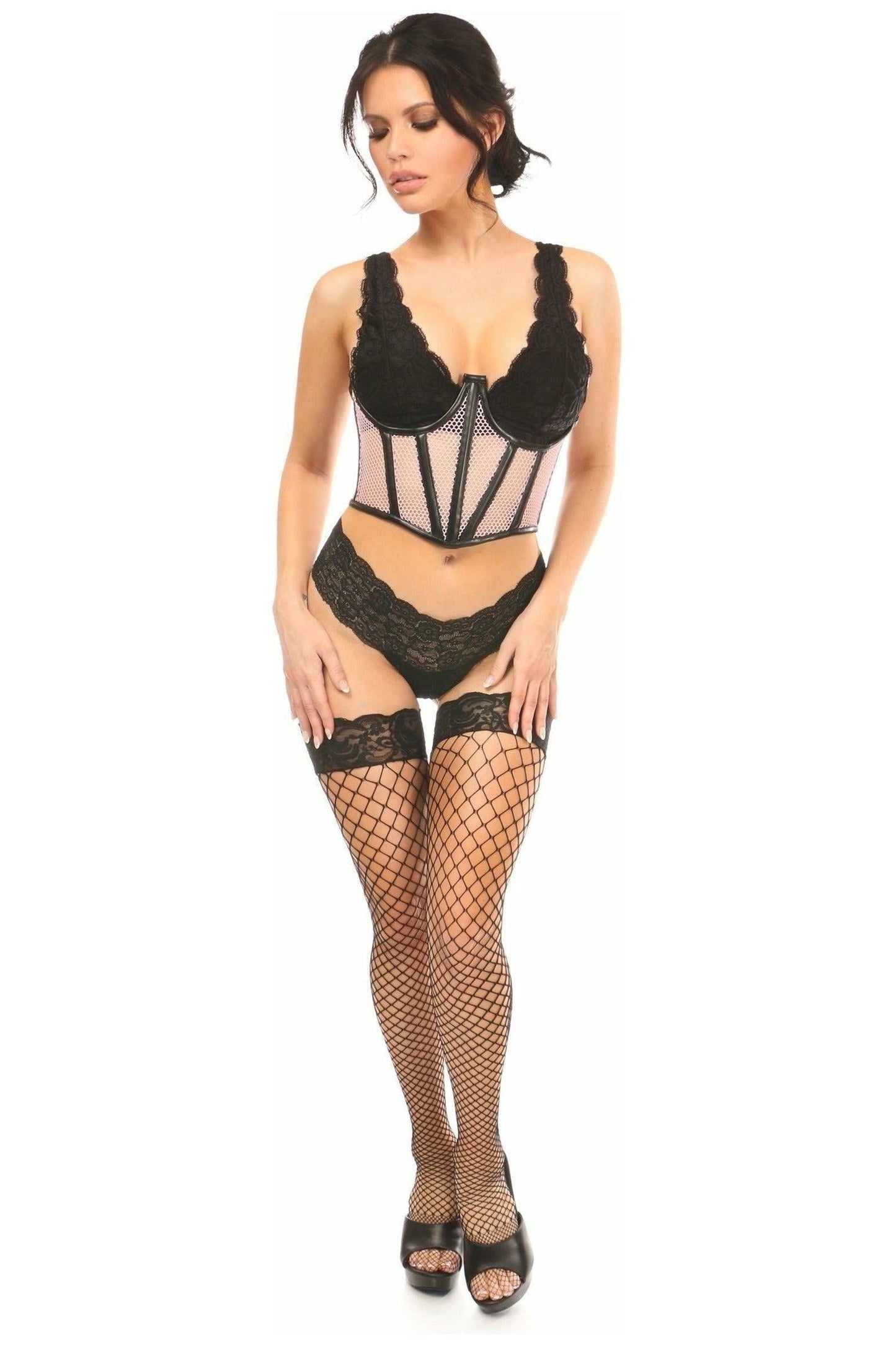 Lavish Lt Pink Fishnet Underwire Open Cup Waist Cincher - Daisy Corsets