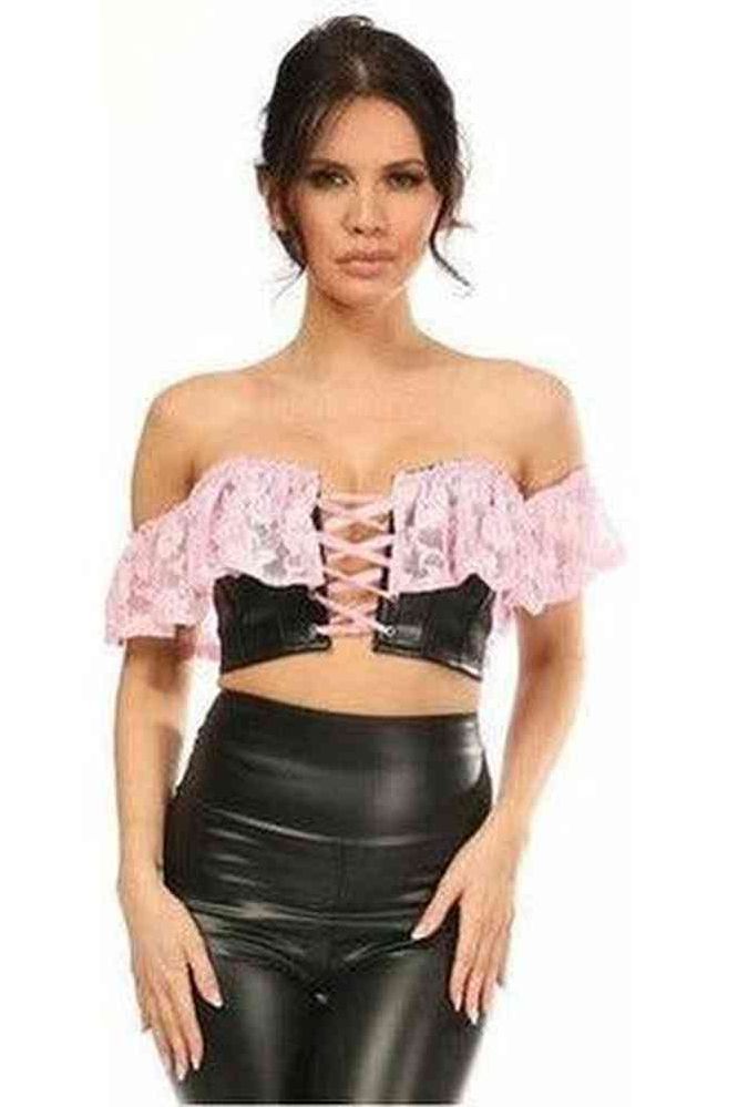 Lavish Lt Pink Lace & Faux Leather Bustier Top - Daisy Corsets