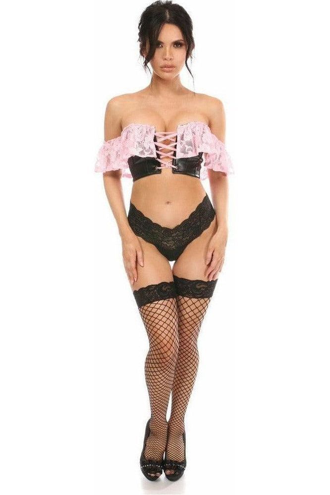 Lavish Lt Pink Lace & Faux Leather Bustier Top - Daisy Corsets