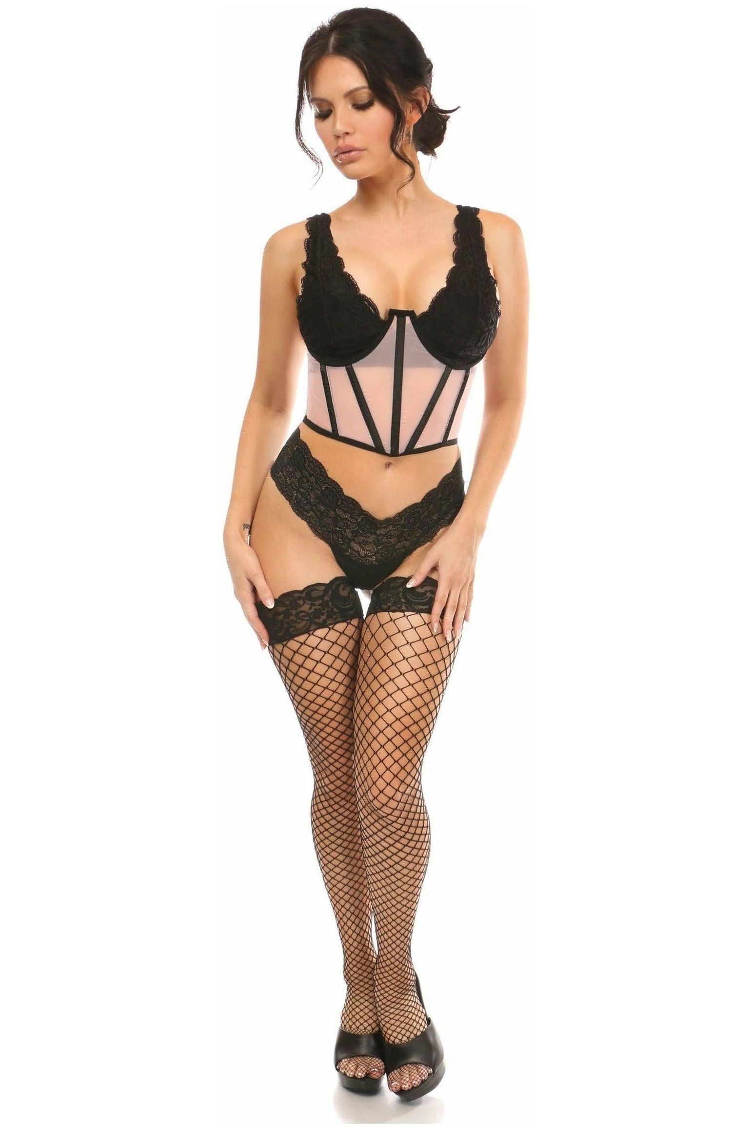Lavish Lt Pink Mesh Open Cup Waist Cincher - Daisy Corsets