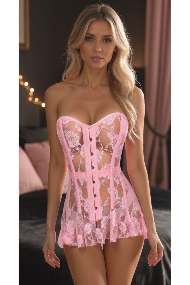 Lavish Lt Pink Sheer Lace Corset Dress - Daisy Corsets