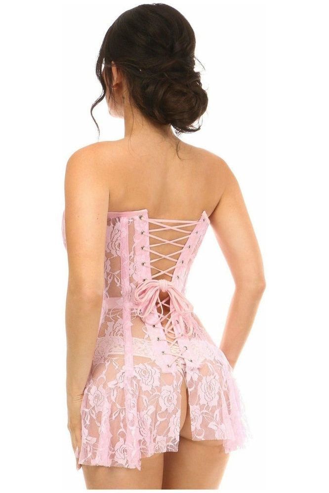 Lavish Lt Pink Sheer Lace Corset Dress - Daisy Corsets