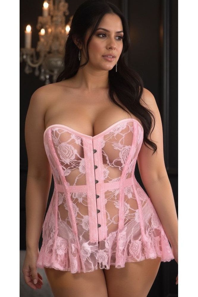 Lavish Lt Pink Sheer Lace Corset Dress - Daisy Corsets